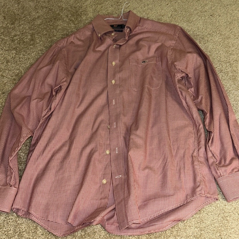 Vineyard Vines Medium Red Check Button down.